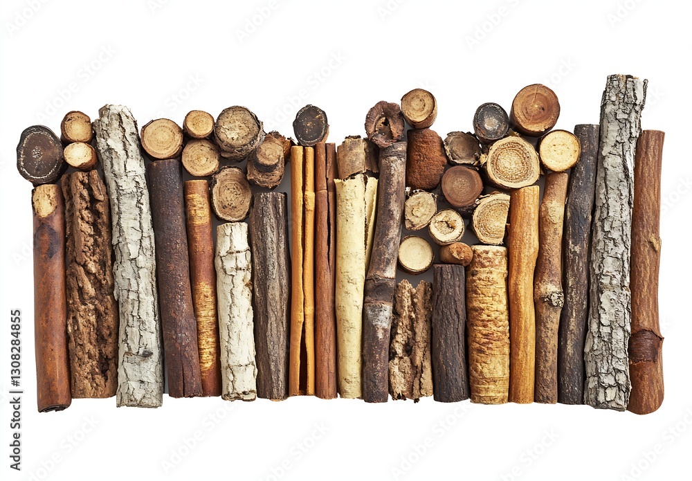 Poster Assorted Natural Wood Logs Displayed in Various Shapes and Sizes for Creative Use : Generative AI