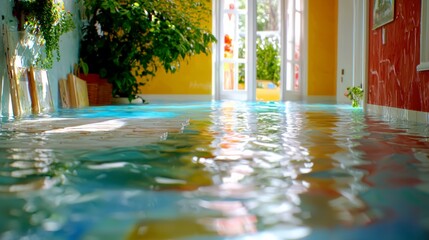 Flooded Apartment Interior  Water Damage  Home Flood  Disaster Scene