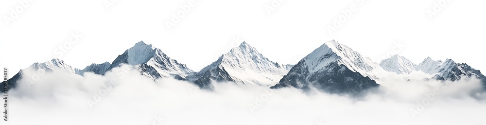 Aufkleber sprawling snow capped peaks enveloped in soft clouds against an expansive sky : generative ai