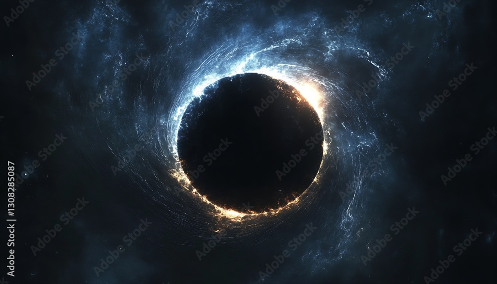 Poster artistic representation of a black hole surrounded by cosmic light and space dust : generative ai