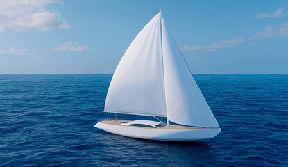 Obraz premium Elegant Sailboat Gliding Across Tranquil Ocean Under Clear Sky