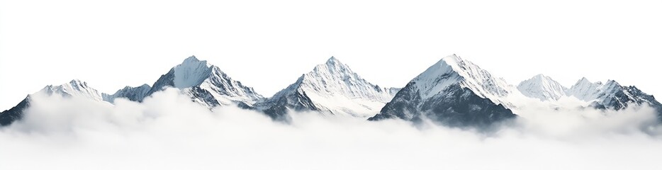 Obraz premium Sprawling Snow Capped Peaks Enveloped in Soft Clouds Against an Expansive Sky : Generative AI