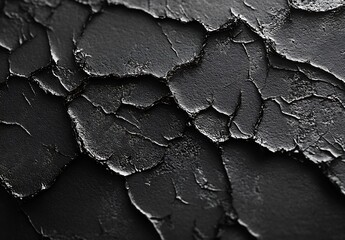 Textured black surface with cracked patterns giving an artistic and modern feel : Generative AI