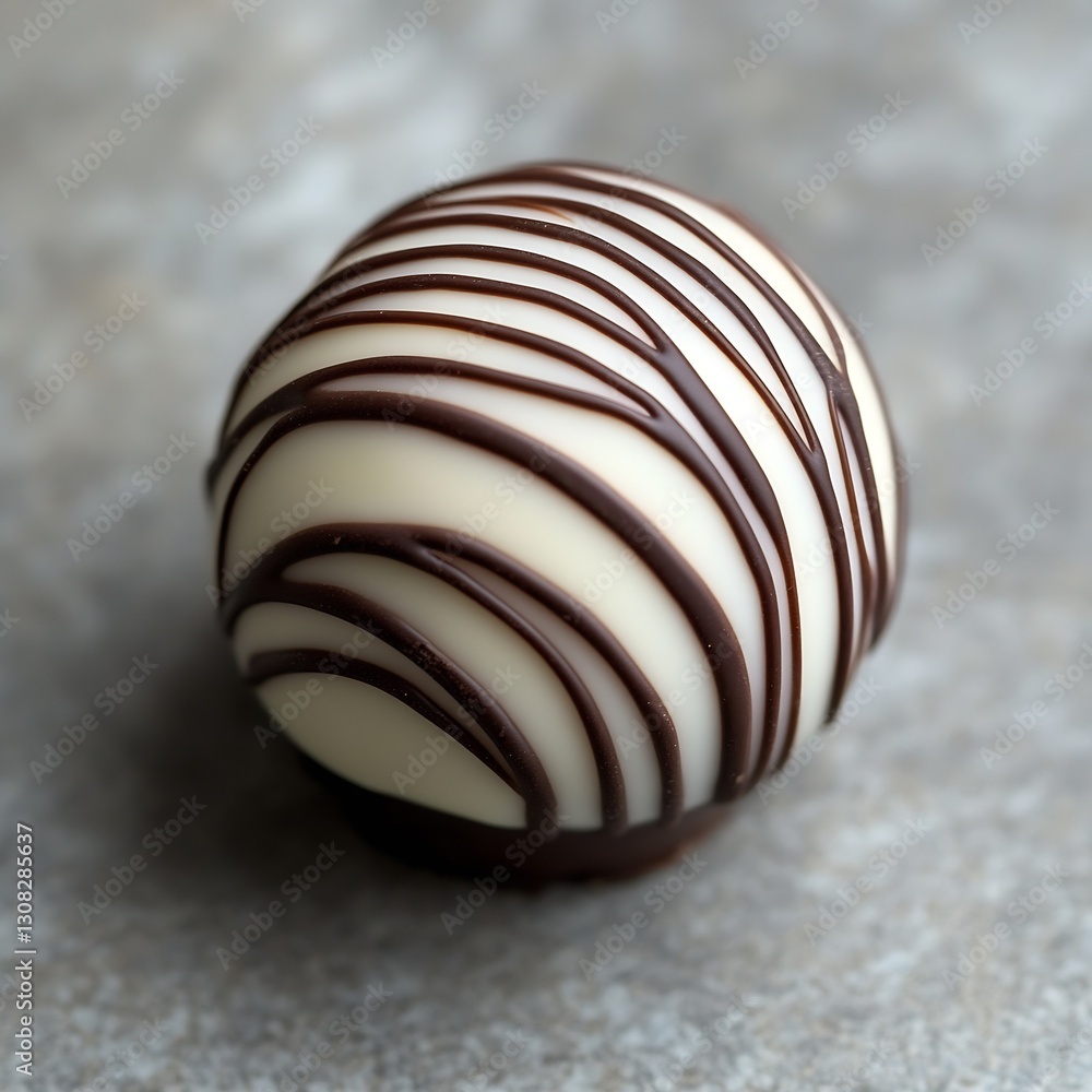 Poster delicious round chocolate truffle with white chocolate drizzle and dark base : generative ai