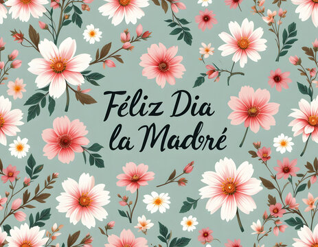 Feliz Dia De La Mandre  floral greeting card with flowers