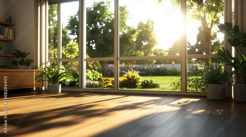 Poster inviting room with a window and a beautiful plant adding a touch of nature to the bright and comfort