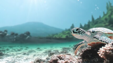 Fototapeta premium Sea Turtle Coral Reef
