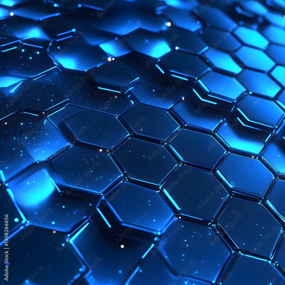 Wall mural a futuristic hexagonal weave with a seamless metallic mesh pattern in glowing blue hues
