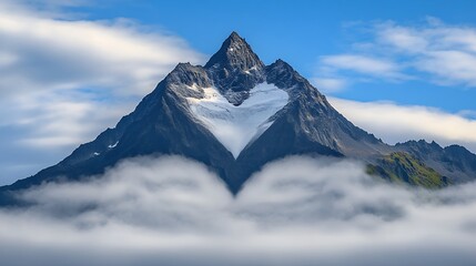 Heart Shaped Snowy Mountain Peak With Clouds
