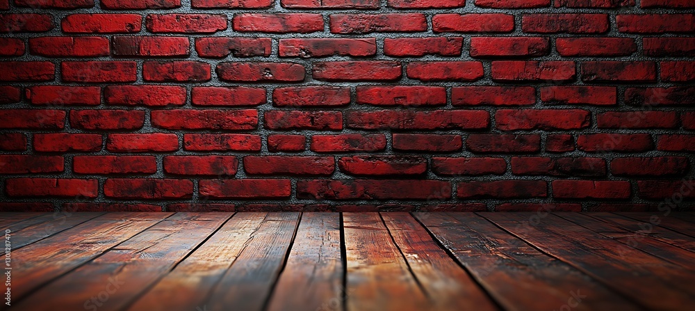 Aufkleber vibrant red brick wall with wooden floor creating a rustic atmosphere for design and creative backgr