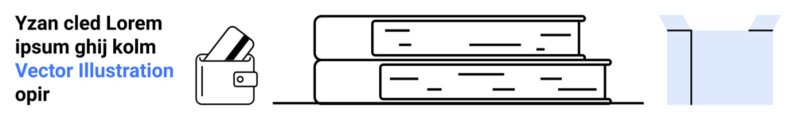 Office supplies including stack of books, pencil and paper in pocket, and an open box. Ideal for workspaces, organization, stationery, storage, education office life professional settings. Landing