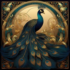 An art deco style animal, peacock 