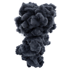 A dramatic black cyclone made of thick smoke, artistically stylized, layered details creating depth, transparent background, PNG