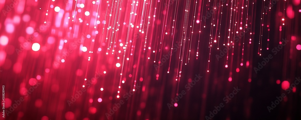 Poster Vibrant Red and Pink Light Strings Falling Background Abstract Design : Generative AI