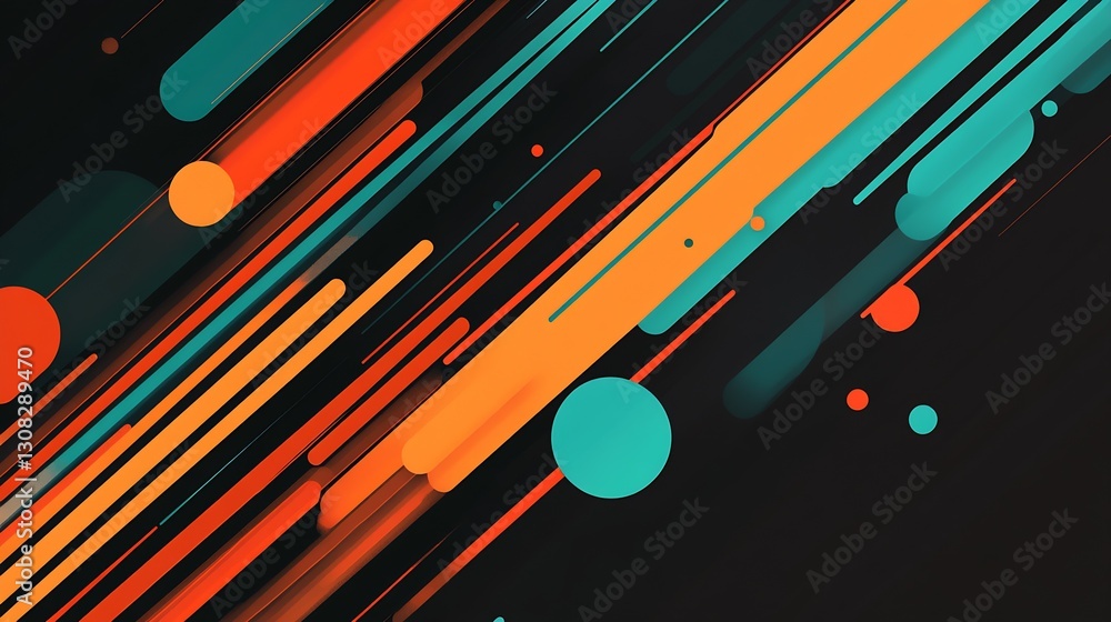 Poster Dynamic Colorful Lines and Circles on a Dark Background for Modern Designs : Generative AI