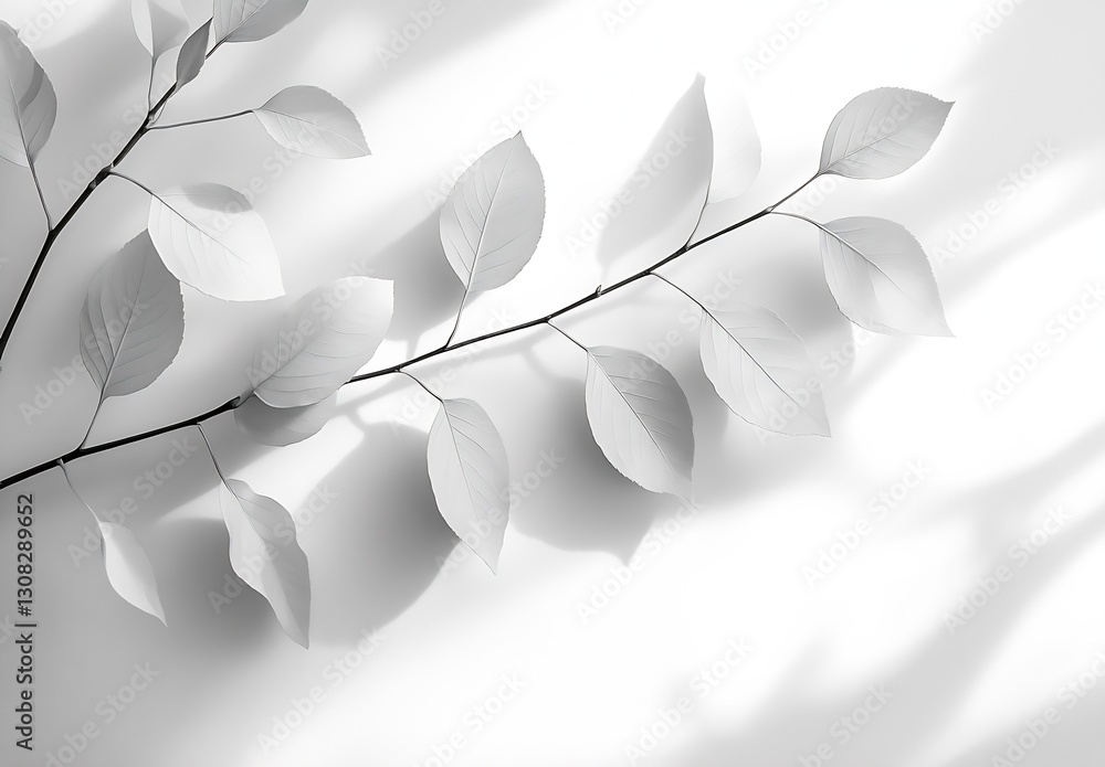 Poster monochrome leaves casting shadows for minimalist nature aesthetic : generative ai
