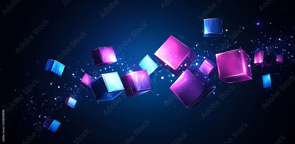 Poster Dynamic Floating Cubes in Vibrant Colors Against a Dark Background for Modern Design : Generative AI