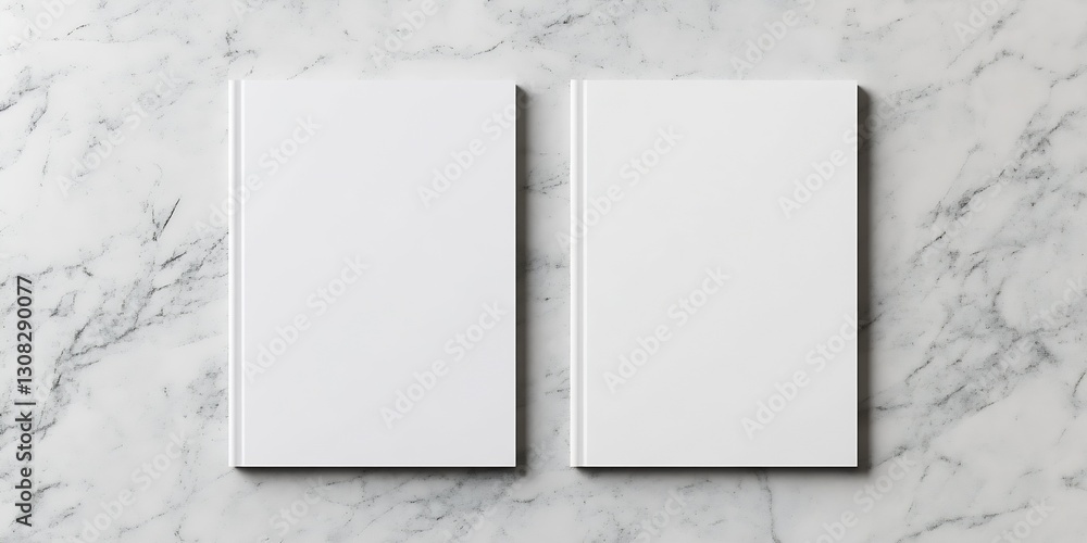 Poster stylish minimalist mockup of two blank notebooks on marble surface for branding and design : generat