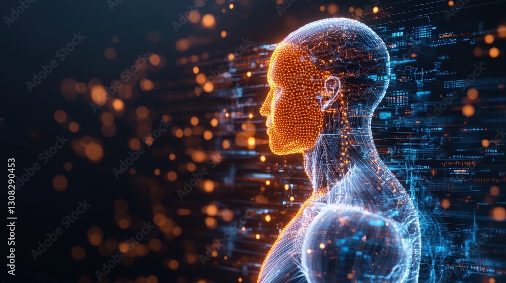 Poster human head illuminated by a bright glowing background creating an ethereal and surreal visual experi
