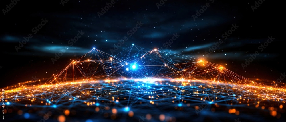 Poster stunning network of glowing lights forming an intricate web against a dark background representing c
