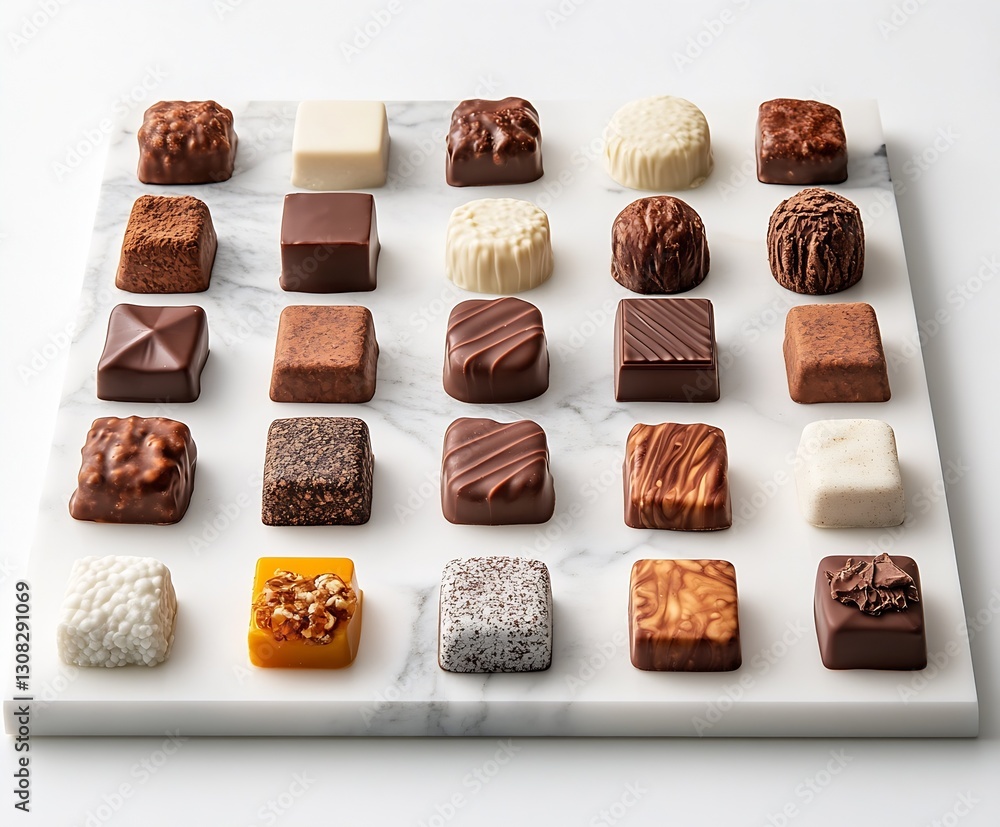Aufkleber Artisan Chocolate Delights An Assorted Box of Fancy Chocolates on Marble Background : Generative AI