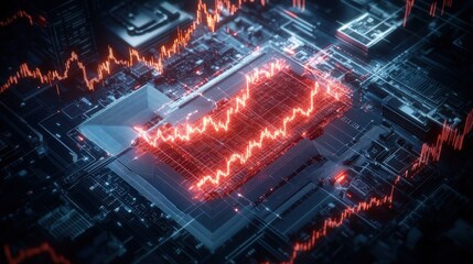 Obraz premium A detailed view of a circuit board featuring a glowing red light, showcasing technology and innovation