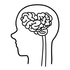 cartoon human brain – heart style, side profile (outline)