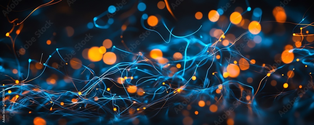 Poster mesmerizing abstract light trails with blue and orange bokeh effects for artistic imagery : generati