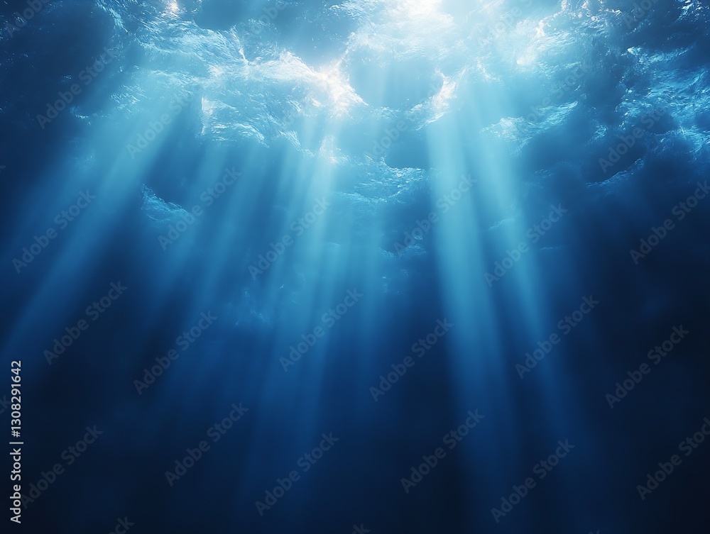 Poster underwater scene with sun rays penetrating clear water for nature visualization : generative ai