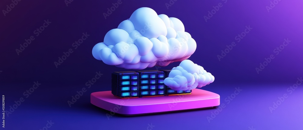 Poster cloud computing concept featuring a white cloud symbol displayed on a modern laptop screen with digi
