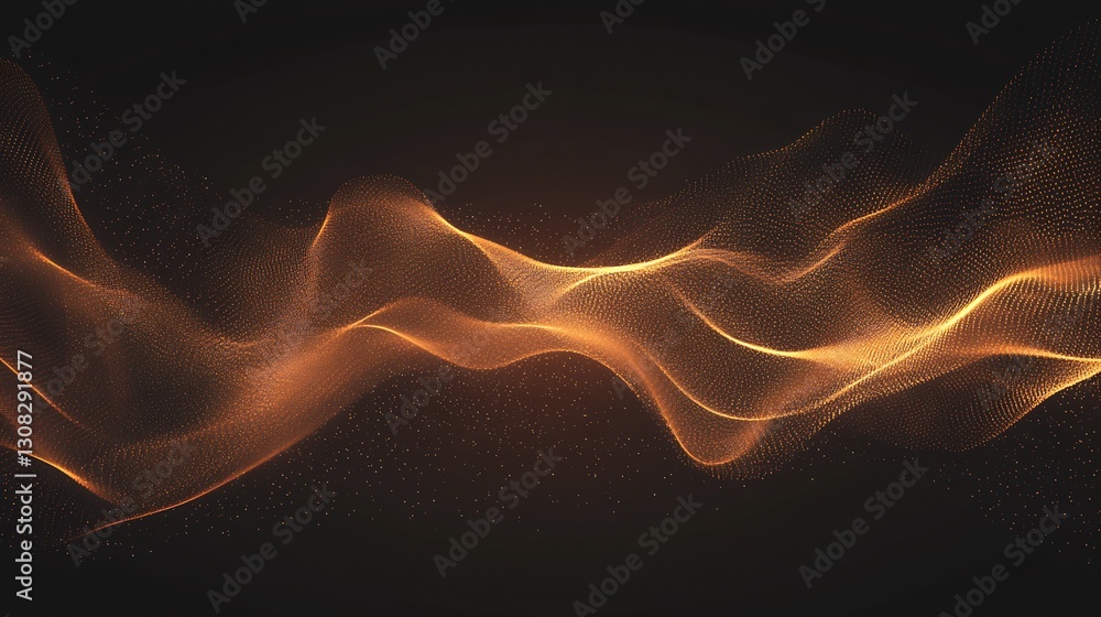 Poster fluid golden waves with sparkling particles creating digital artistry : generative ai