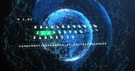 Digital globe with binary code and data processing animation overlay - Powered by Adobe