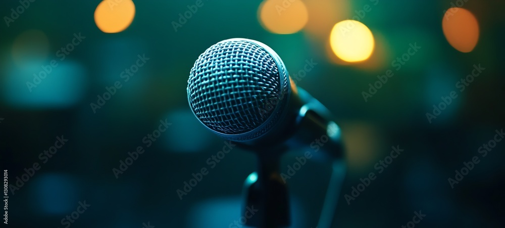 Aufkleber Dynamic Close Up of Microphone Ready for Performance in Artistic Space : Generative AI