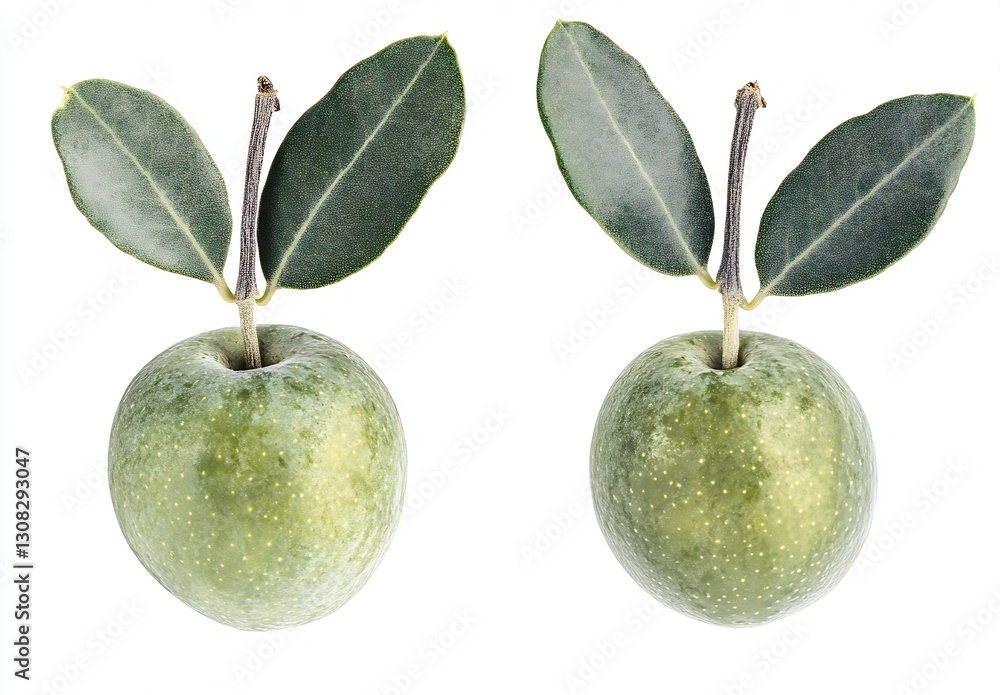 Poster fresh green apples with leaves isolated on a white background : generative ai