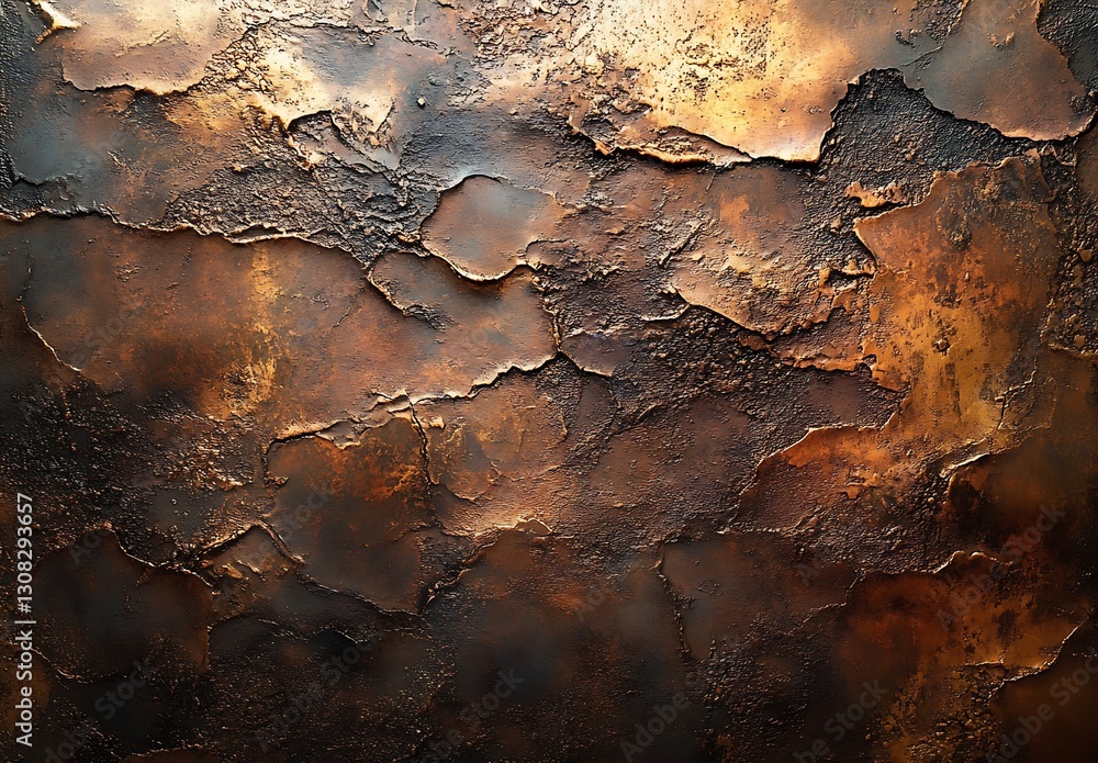 Aufkleber Textured Metallic Surface with Warm Tones and Abstract Patterns : Generative AI