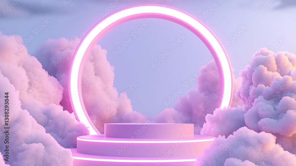 Poster futuristic light portal dreamy clouds 3d rendering surreal environment eye level conceptual art for 