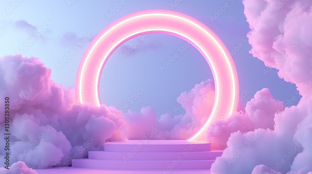 Aufkleber dreamy portal surrounded by soft clouds fantasy realm digital art ethereal environment elevated view