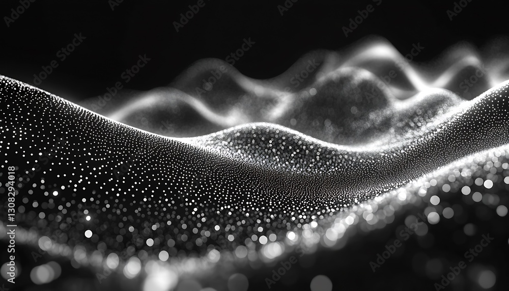 Poster monochromatic black and white abstract waves with dots for visual impact : generative ai