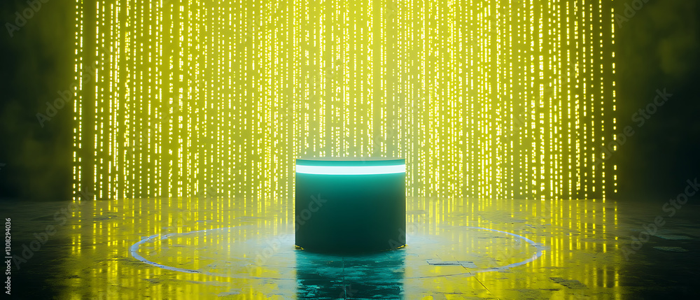Aufkleber illuminated digital sphere virtual space artistic display futuristic environment centered perspectiv