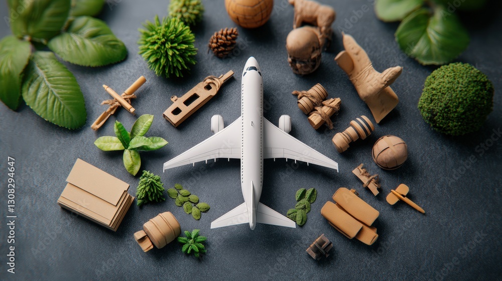 Poster model airplane displayed among various objects and accessories on a table showcasing the world of av