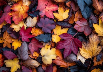 Obraz premium Vibrant Collection of Autumn Leaves in Vivid Colors Covering the Ground : Generative AI