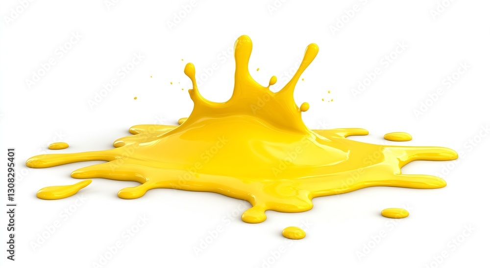 Aufkleber vibrant yellow paint splash on white background for art and design projects : generative ai