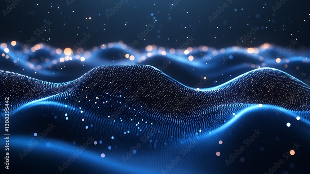 Leinwandbilder A mesmerizing wave of blue lights creating a stunning depth effect in an abstract landscape : Generative AI