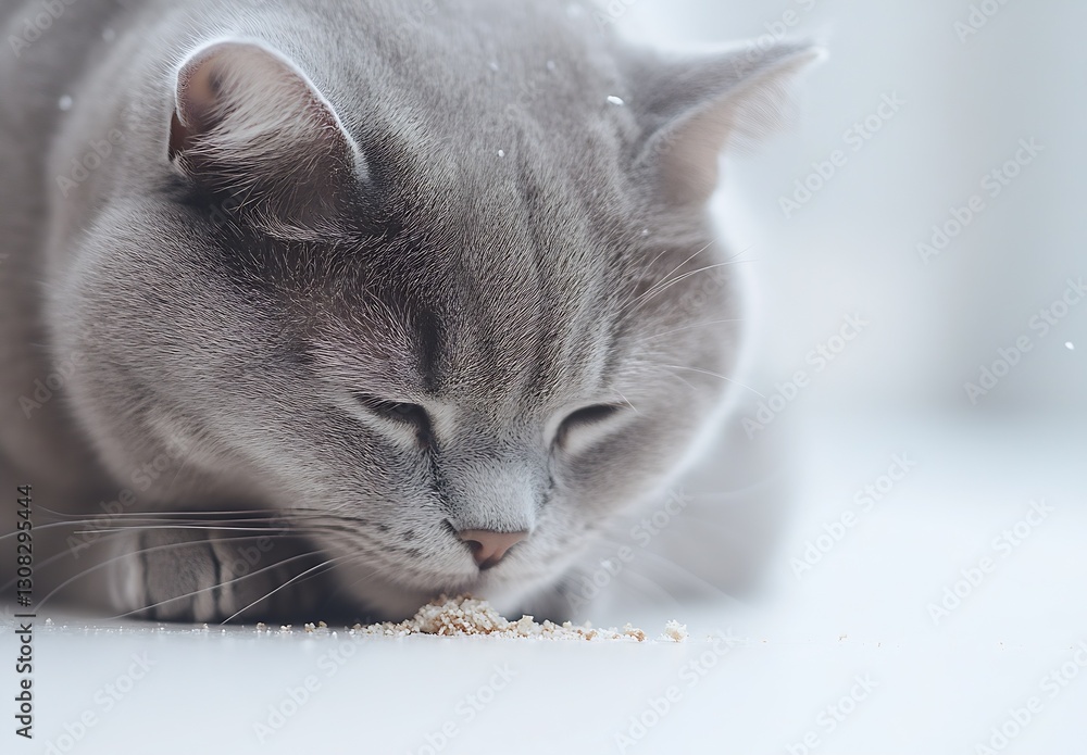 Poster Close Up of a Gray Cat Sniffing Around in Soft Natural Light : Generative AI