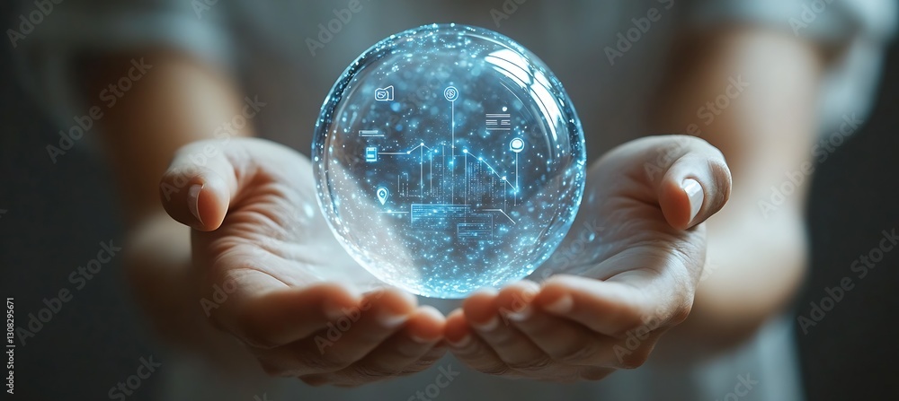 Poster futuristic holographic globe being held by hands showcasing digital world technology : generative ai