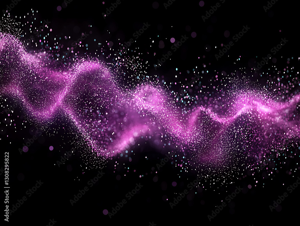 Poster dynamic pink particle waves abstract space digital art dark background close-up energy and light con