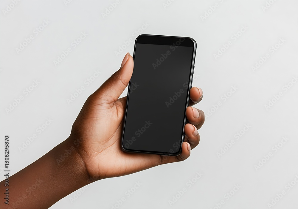 Poster Confident Hand Holding Smartphone With Empty Screen Ready For Apps : Generative AI