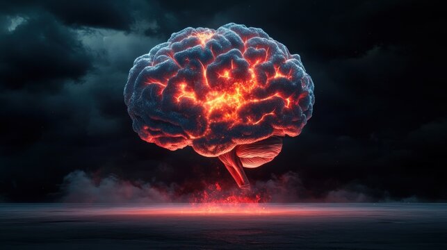 Powerful photo realistic image of a brain exploding with vivid colors representing the burst of creative thoughts