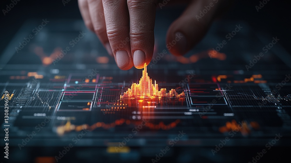 Poster close-up of a person's hand exploring a circuit board highlighting complex electronics and intricate