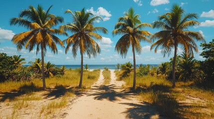 Fototapeta premium Tropical Landscape with Palm Trees Casting Shadows on a Remote Beach in Brazil